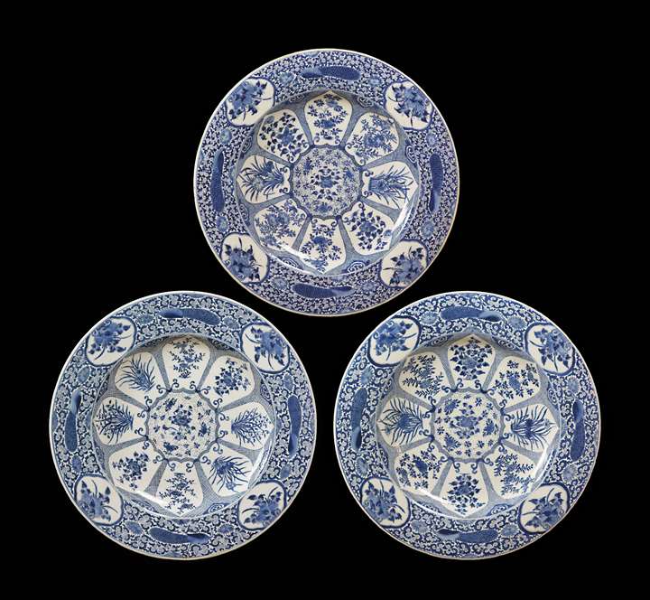 Three Massive Chinese export porcelain blue and white chargers